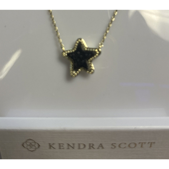 Kendra Scott Jewelry - Kendra Scott Black Crystal Rock Black Star Pendant Necklace Gold Slide Adj New